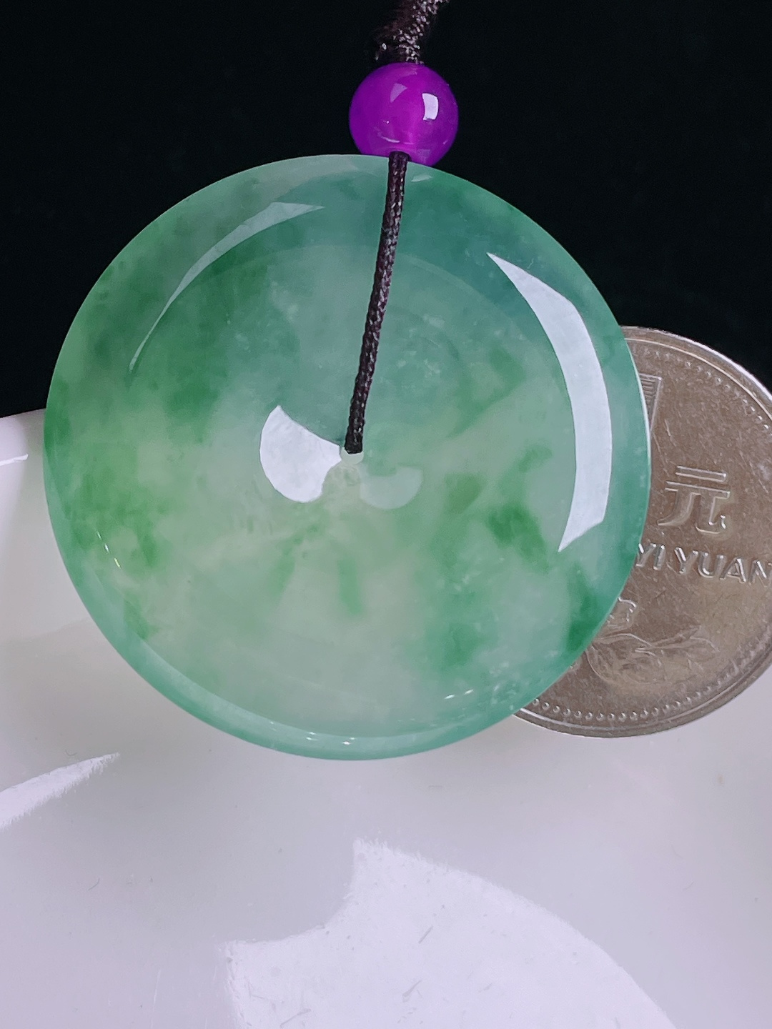 ️飘花平安扣，老种起光，细底通透，尺寸：34.3/6mm1005