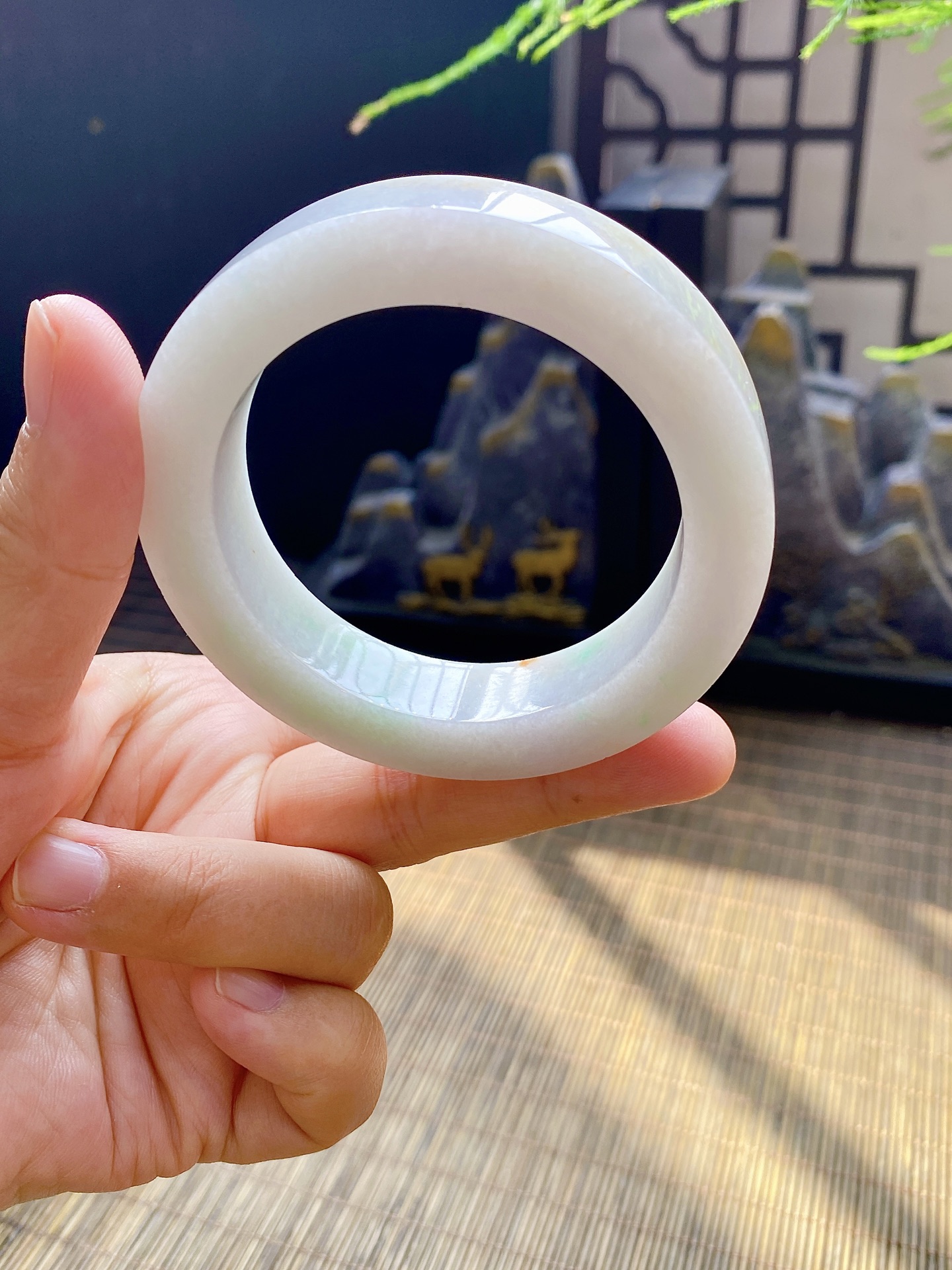 洒金飘绿手镯胚 尺寸53-71-12.5 编号JF905-3