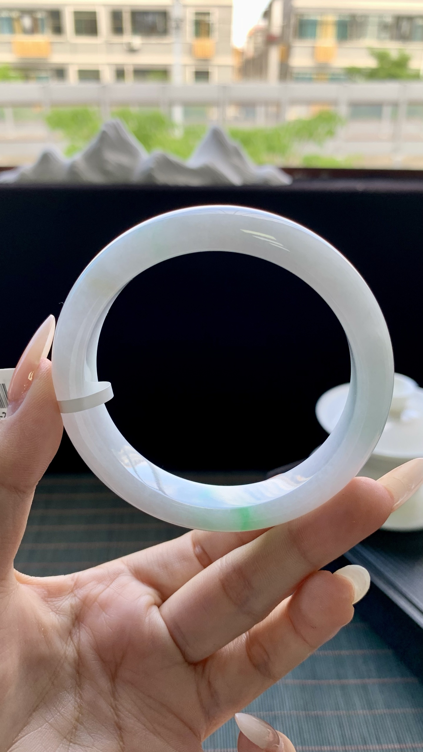 白底青正圈手镯成品 B0402-22 尺寸：58-12-9