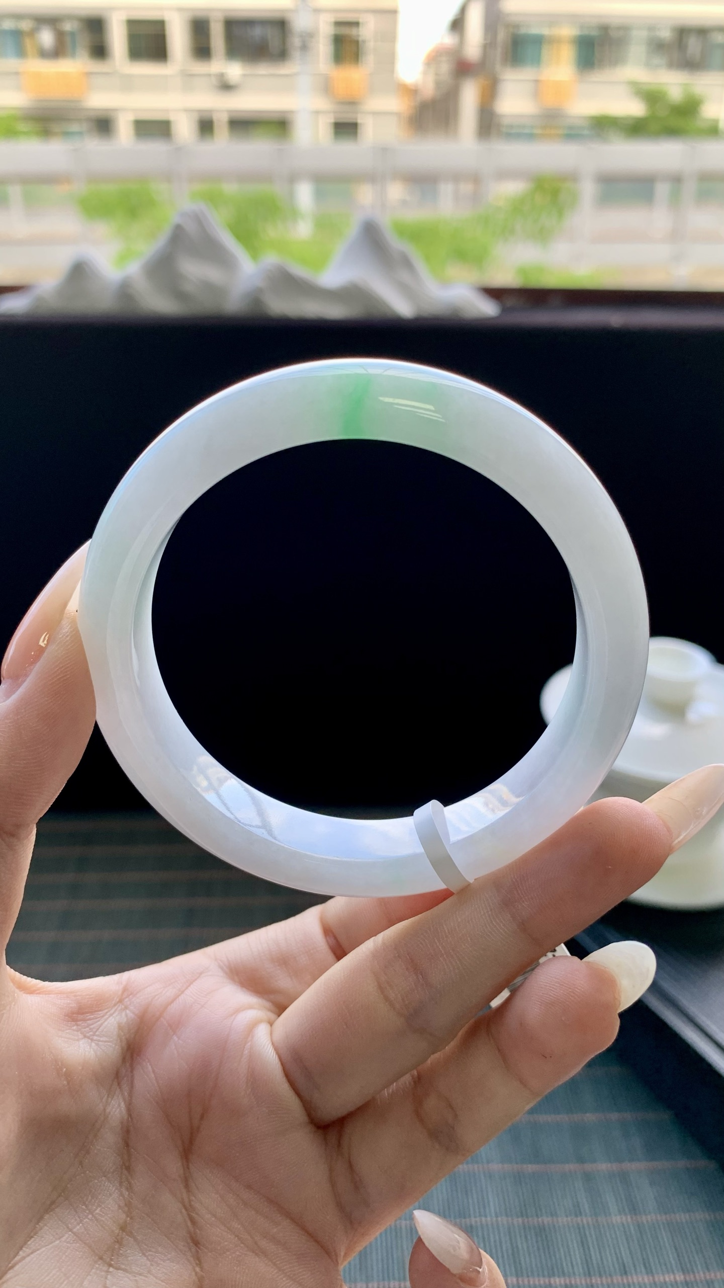 白底青正圈手镯成品 B0402-22 尺寸：58-12-9