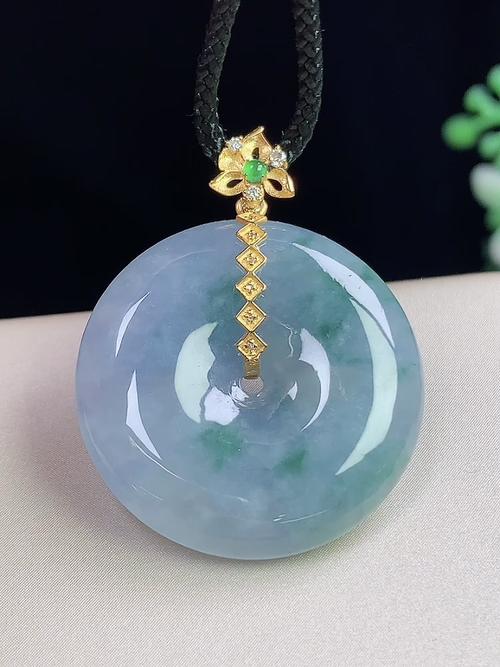 18k金镶飘花平安扣，无裂，尺寸24-5.5mm，S06fcy