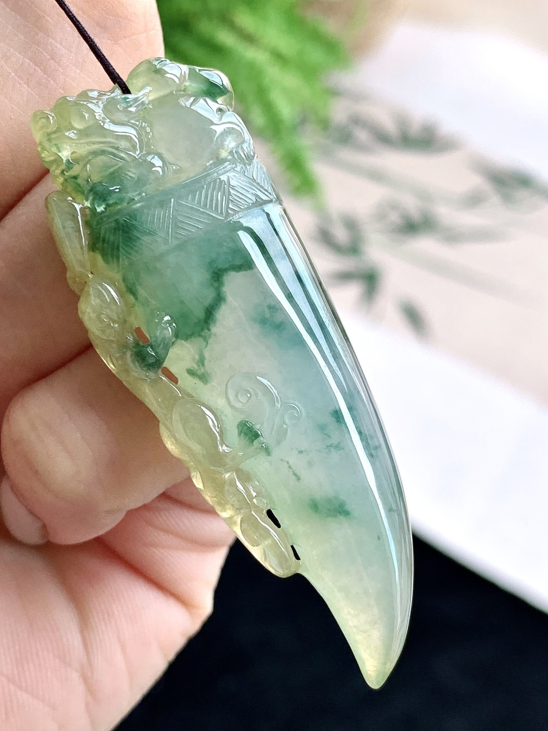 【裸石】️冰飘黄翡仿古貔貅狼牙吊坠 【说明】缅甸 性比高 飘花 超厚 【尺寸】58.8-21.8-