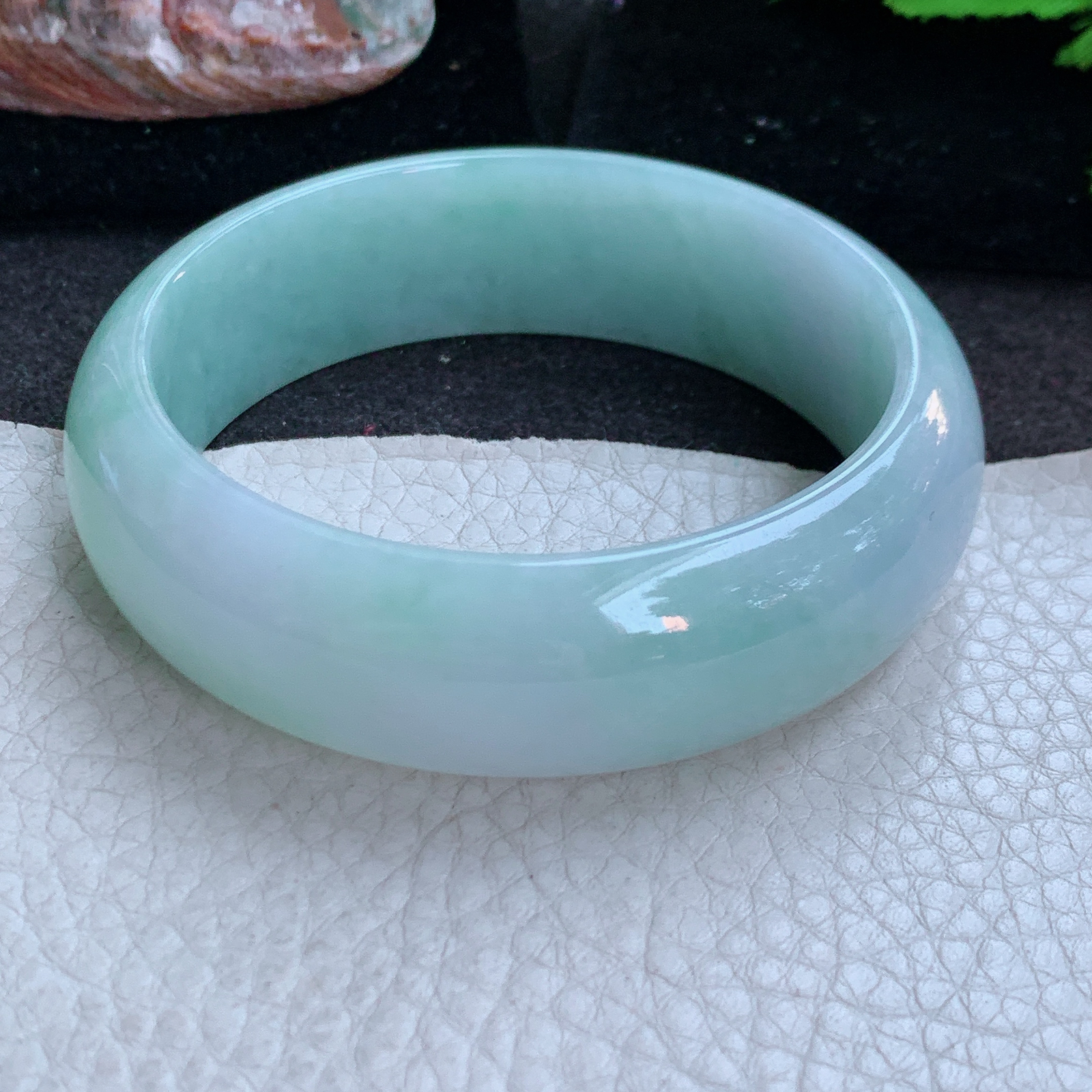 hy稀有款59*19*8轮胎镯 缅甸翡翠a货玉手镯淡雅水润宽边玉手环