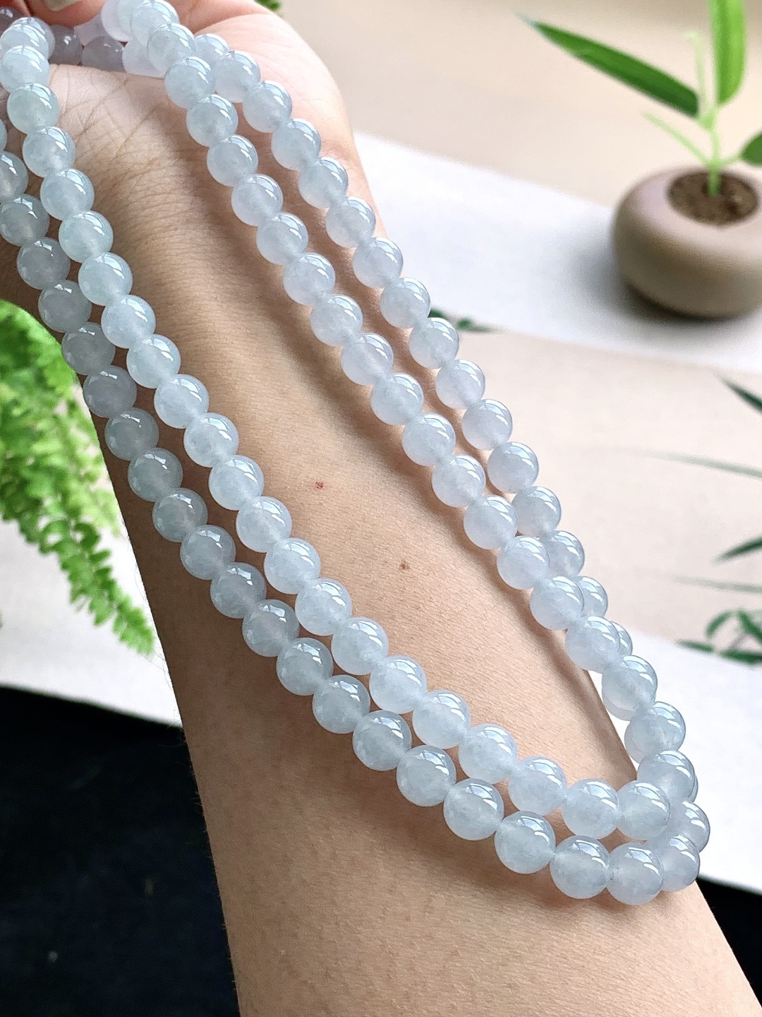 【珠子】️冰晴水珠链圆珠子珠链 【说明】缅甸 性比高 【尺寸】7.4mm，36cm 【重量】71.