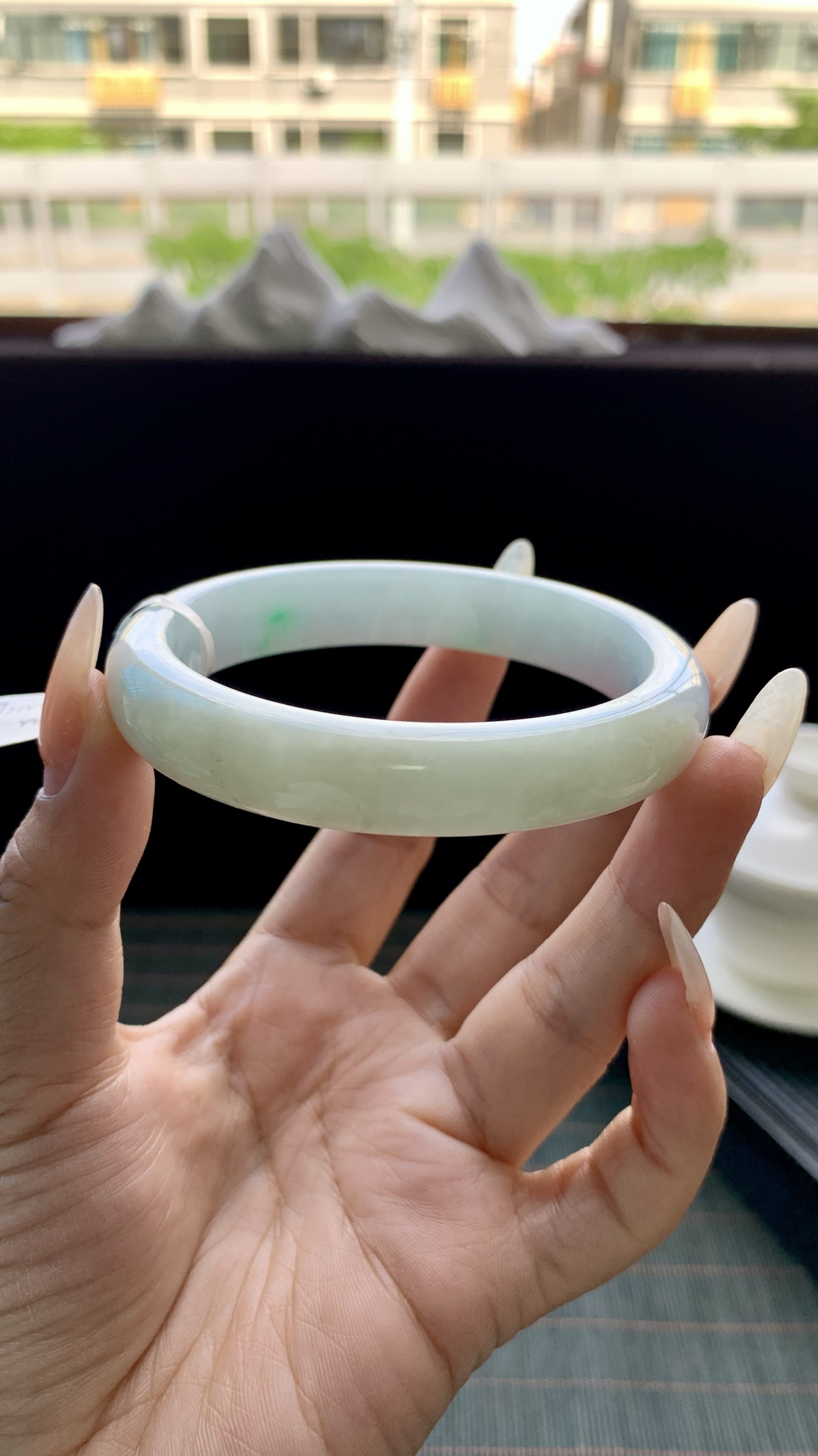 晴底黄翡半山水正圈手镯成品 HYY-1524 尺寸：59-12-8