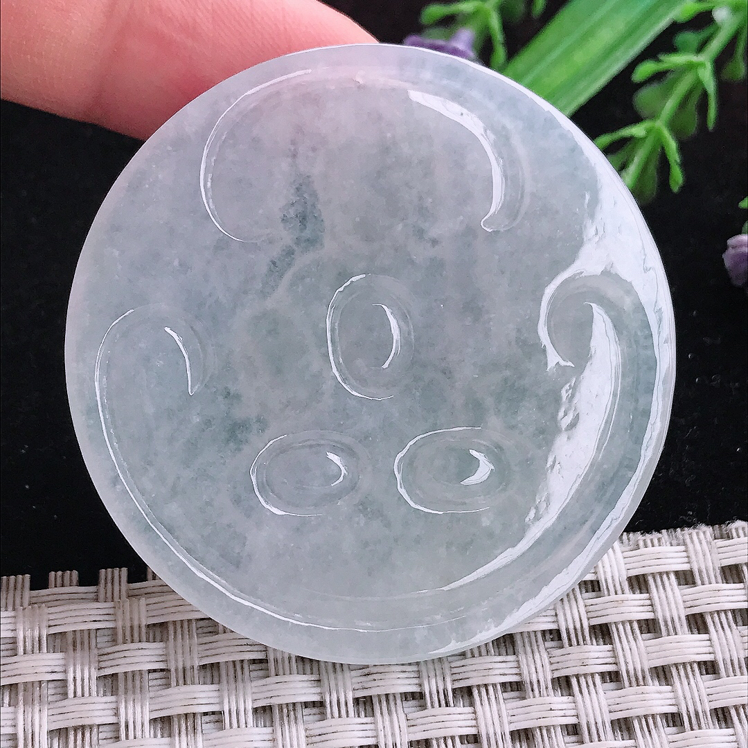 实拍A货翡翠51/5老坑冰润白月光不动明王吊坠翡翠挂件玉牌