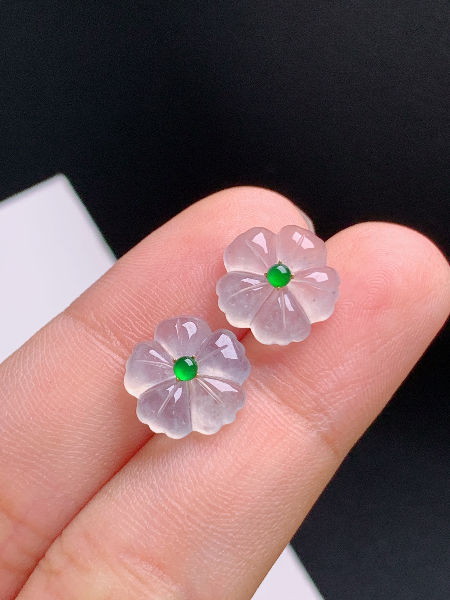 ️ 冰种小花耳钉，冰透清润，线条柔美 裸石11.3-3.2 531004