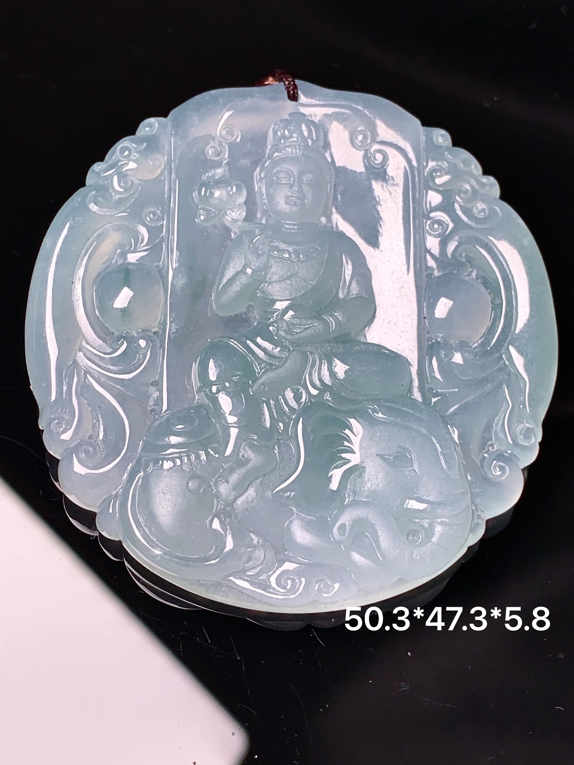 冰种普贤观音菩萨吊坠 玉质细腻 色泽艳丽清新 水润亮眼 整体尺寸50.3*47.3*5.8 b2