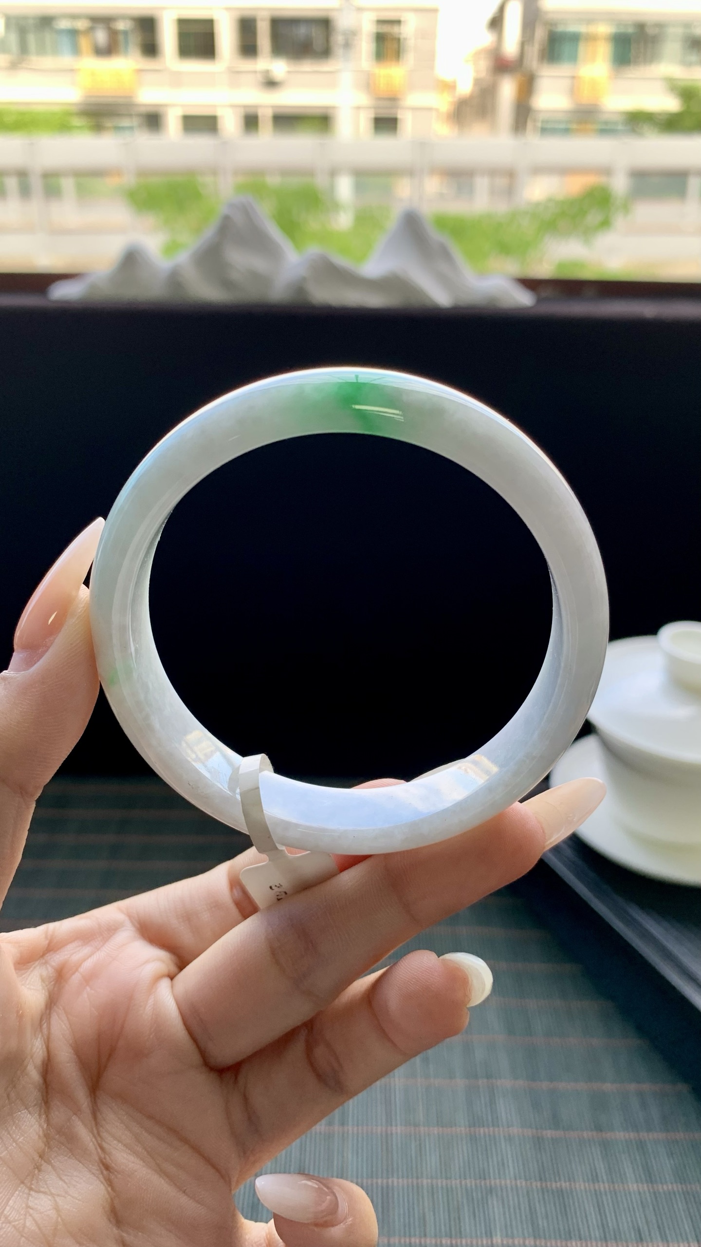 白底青正圈手镯成品 HY-6792 尺寸：58.5-12.5-7