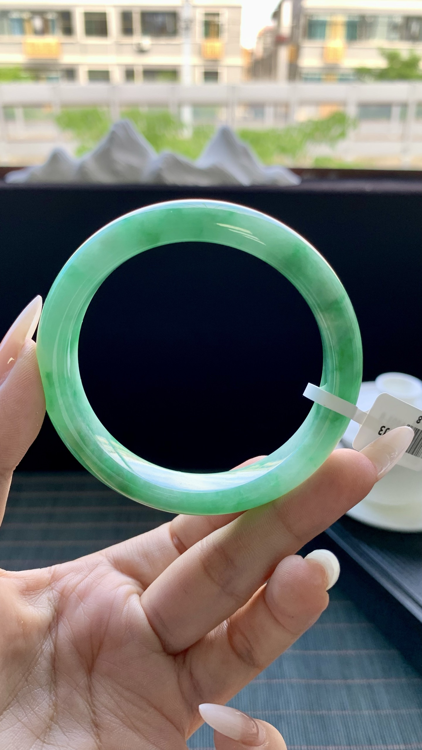 飘阳绿正圈手镯成品 A903-8 尺寸：55-11.5-8