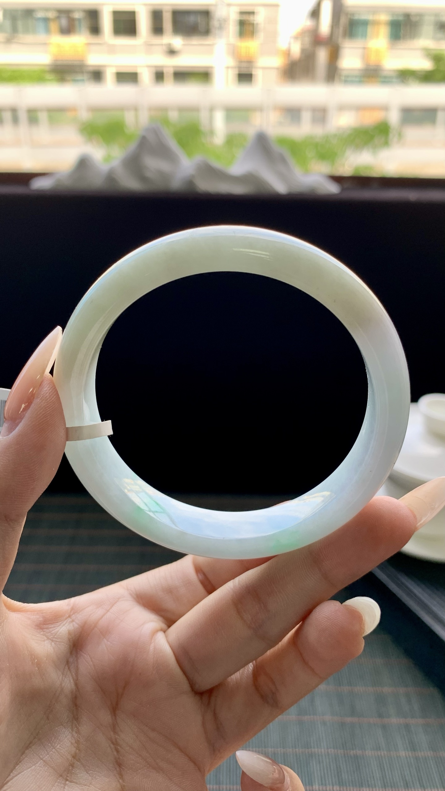 晴底黄翡半山水正圈手镯成品 HYY-1524 尺寸：59-12-8