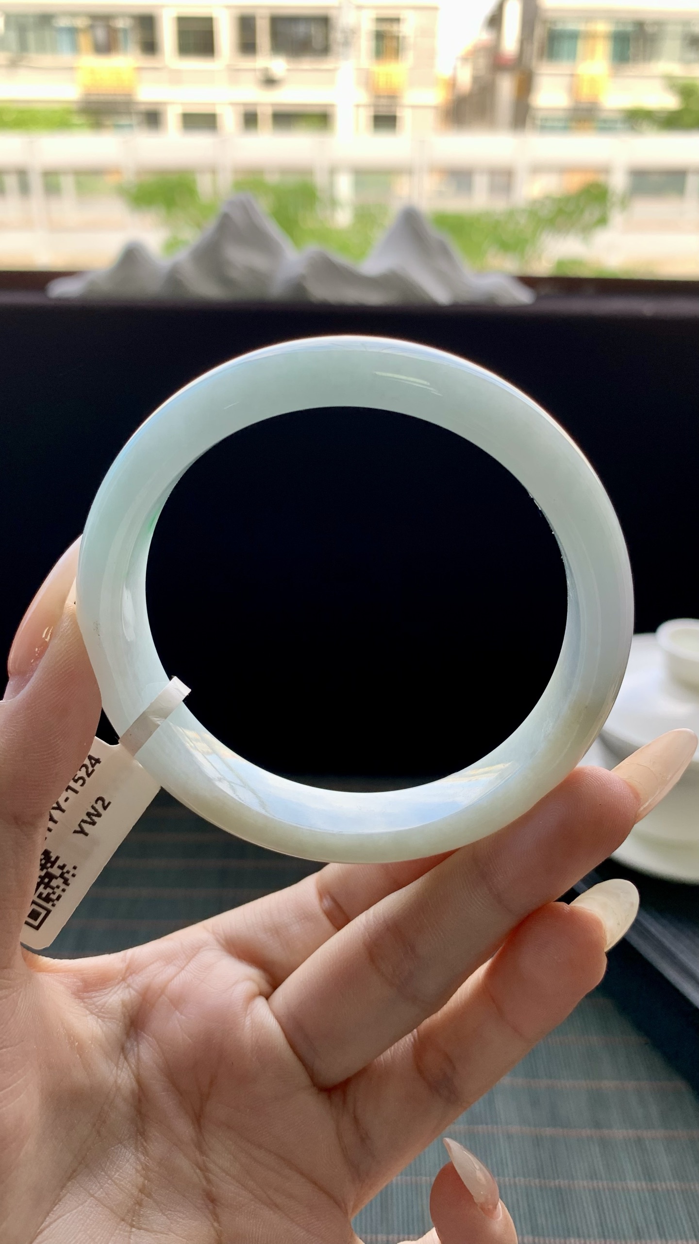 晴底黄翡半山水正圈手镯成品 HYY-1524 尺寸：59-12-8