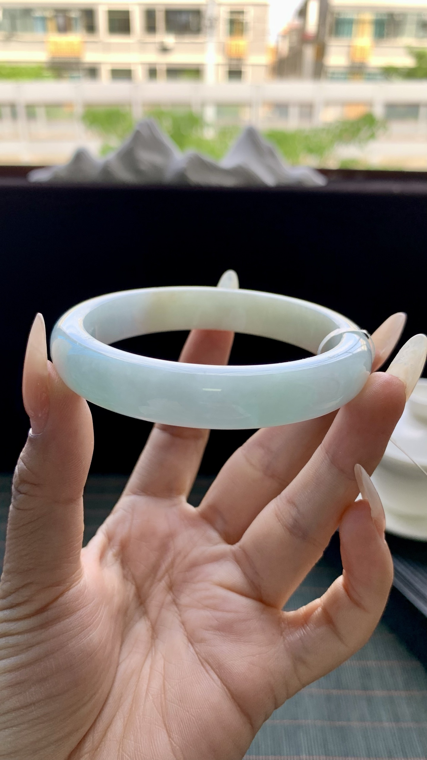 晴底黄翡半山水正圈手镯成品 HYY-1524 尺寸：59-12-8