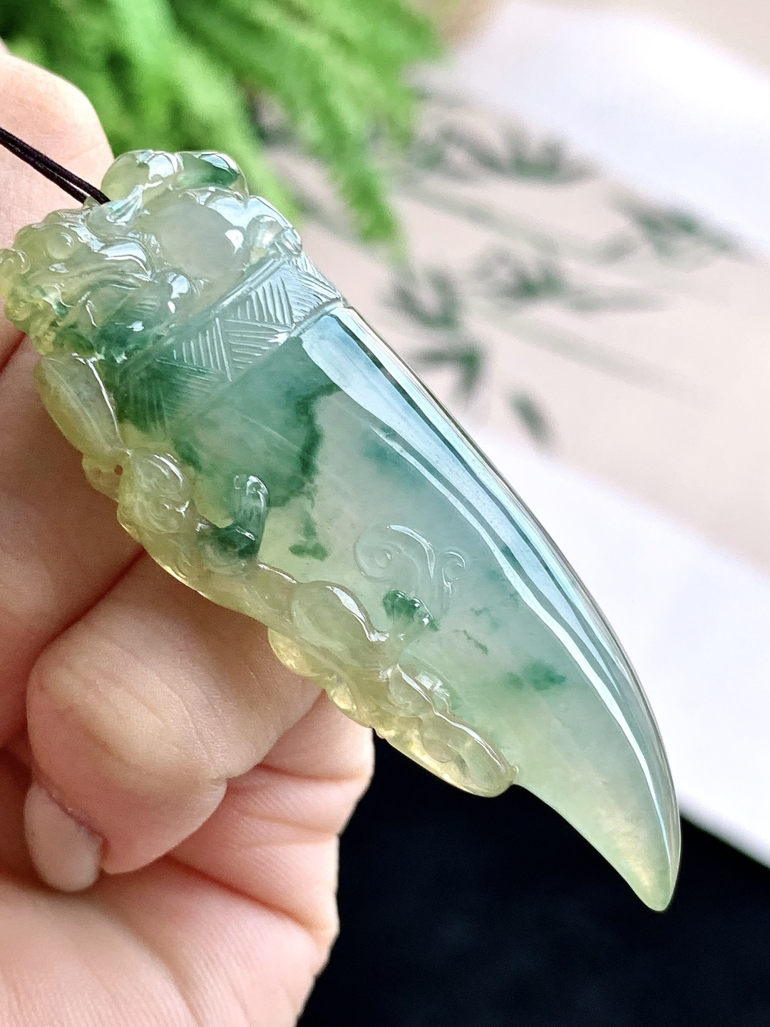 【裸石】️冰飘黄翡仿古貔貅狼牙吊坠 【说明】缅甸 性比高 飘花 超厚 【尺寸】58.8-21.8-12.2 【重量】24.2克
