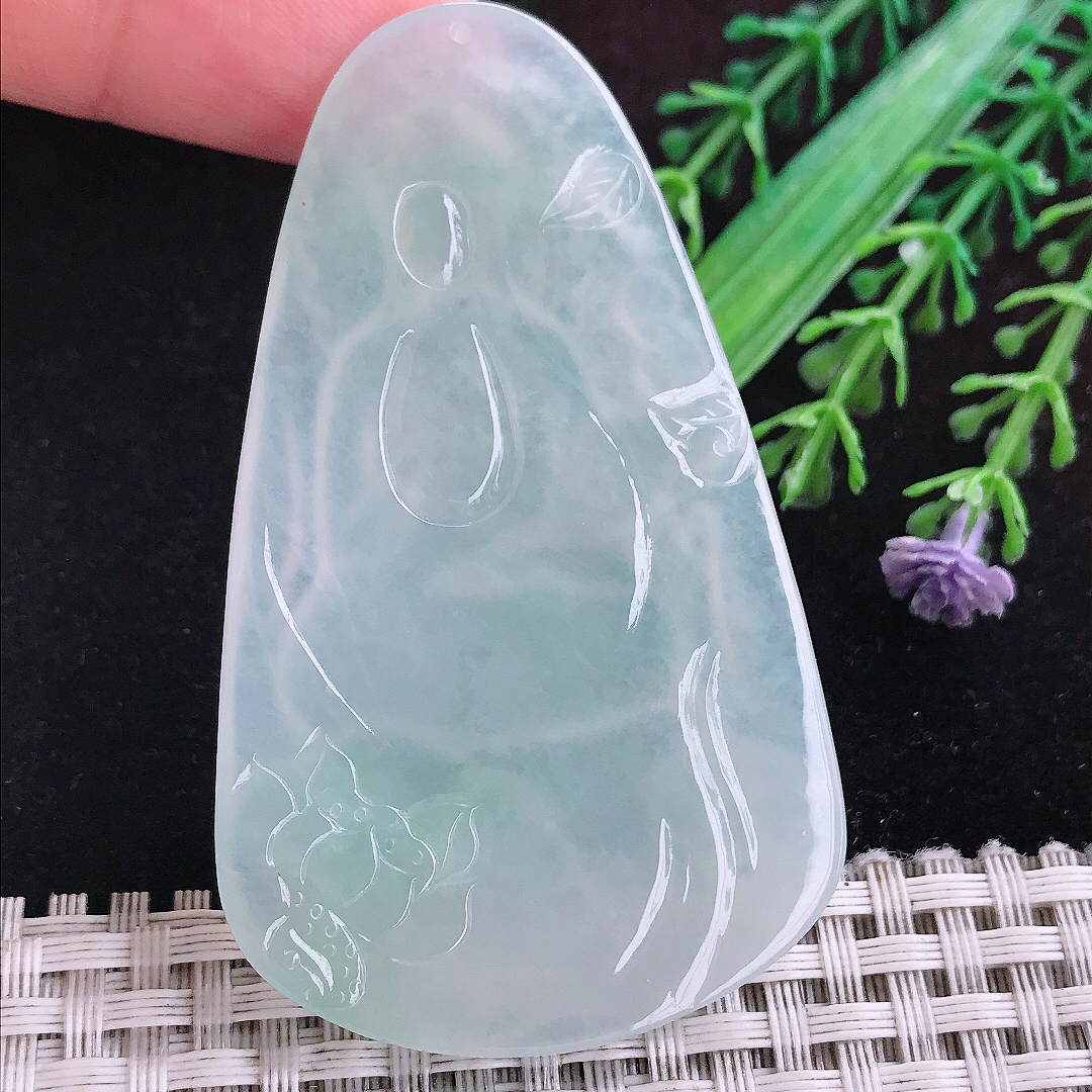 实拍A货翡翠67/40/5.8老坑冰胶果冻晴底普贤菩萨吊坠生肖守护神
