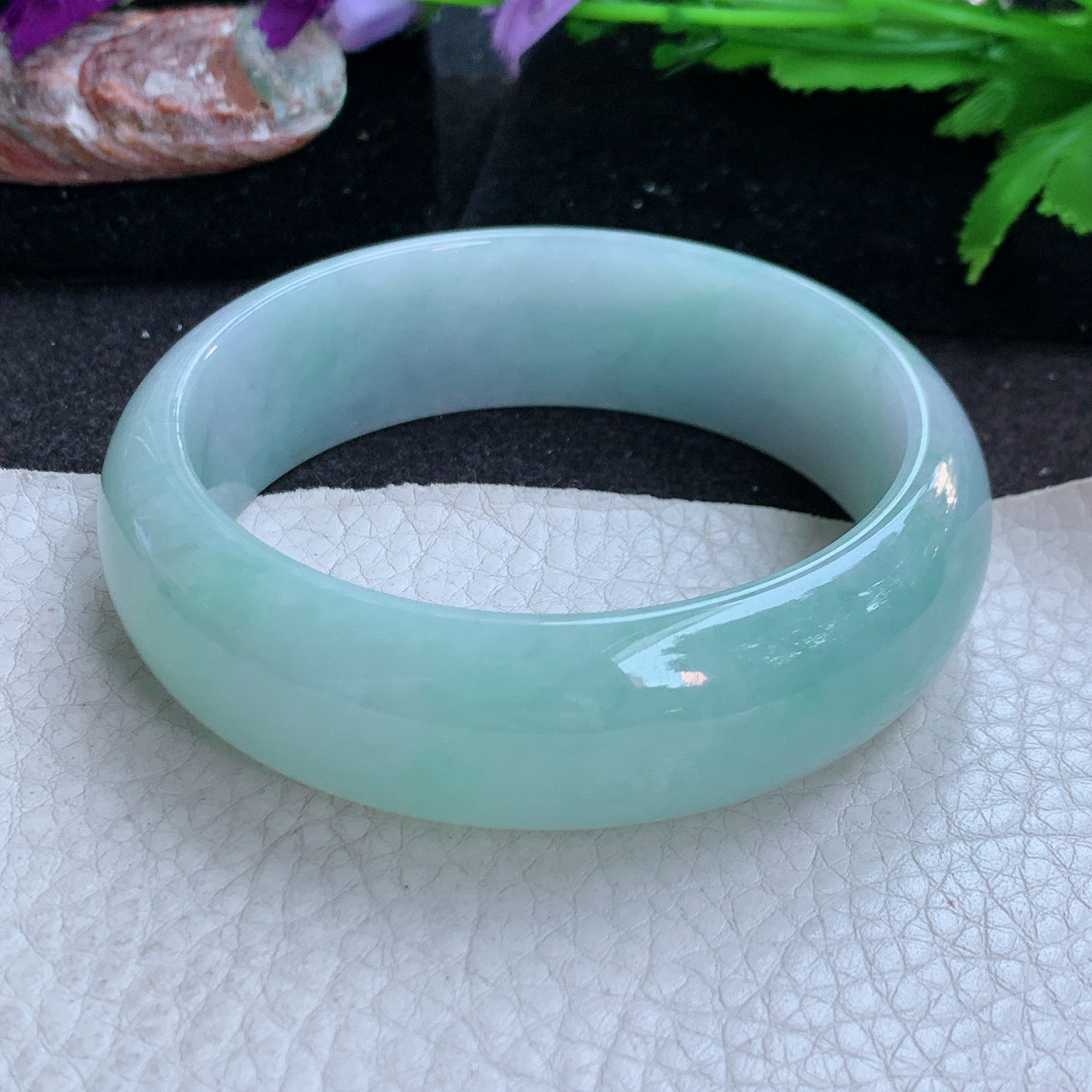 hy稀有款59*19*8轮胎镯 缅甸翡翠a货玉手镯淡雅水润宽边玉手环