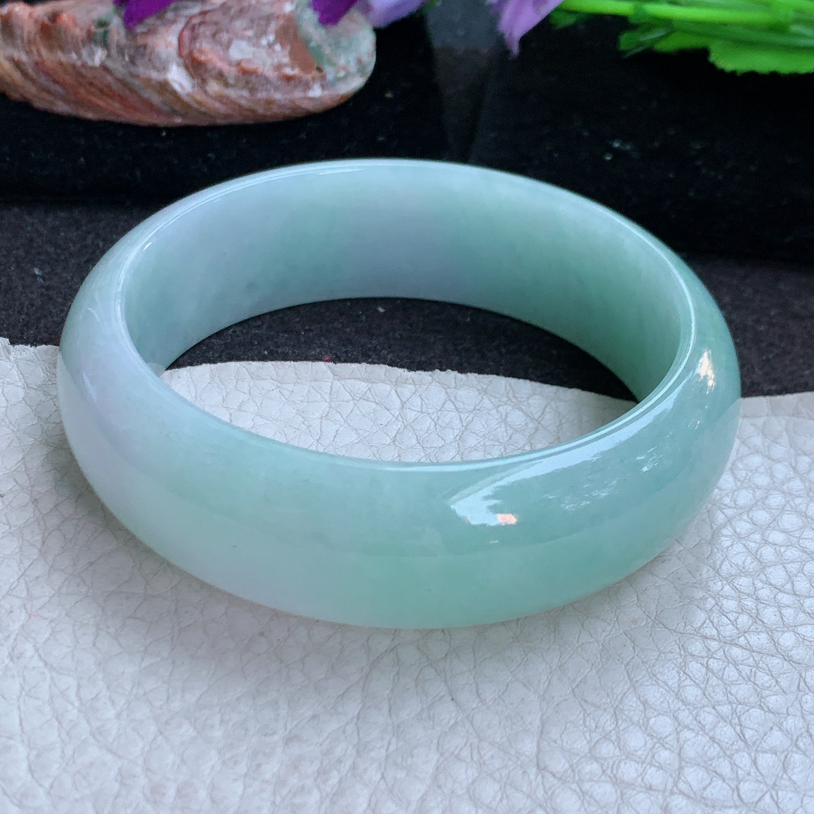 hy稀有款59*19*8轮胎镯 缅甸翡翠a货玉手镯淡雅水润宽边玉手环