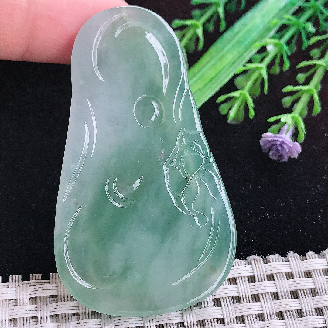 实拍A货翡翠63/37/6老坑冰胶晴底虚空藏菩萨吊坠翡翠挂件玉牌