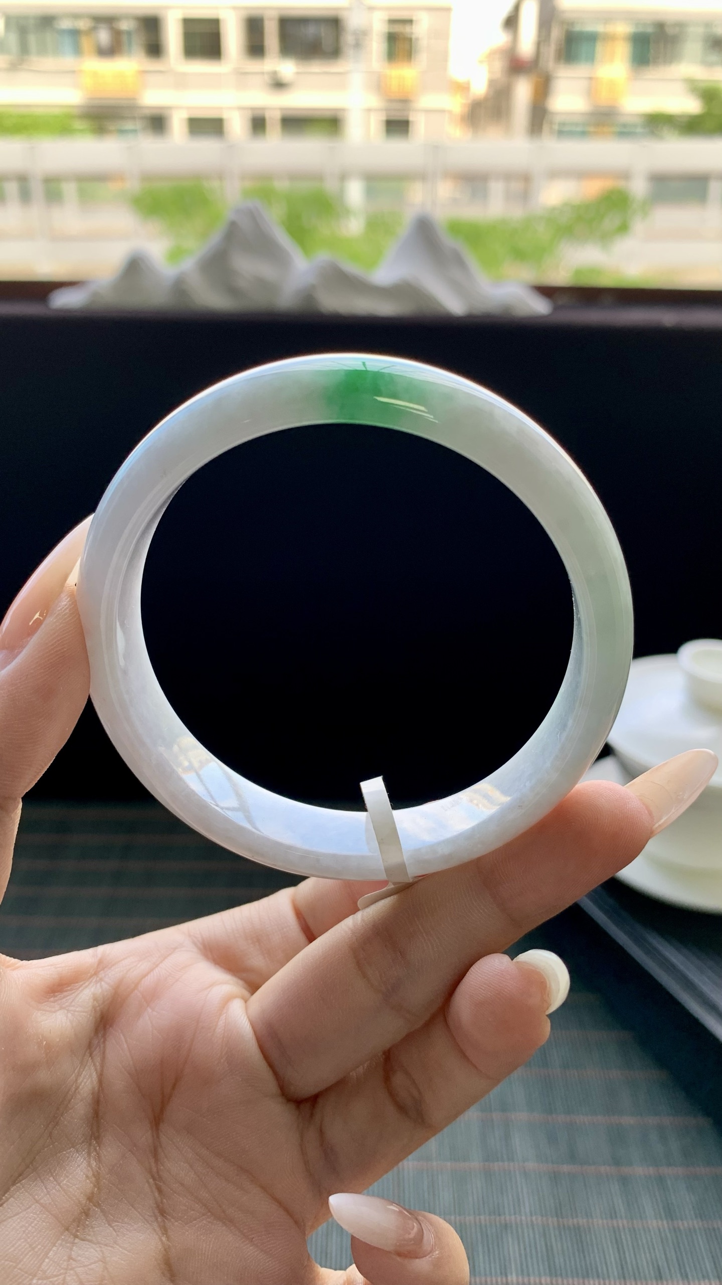 白底青正圈手镯成品 HY-6792 尺寸：58.5-12.5-7