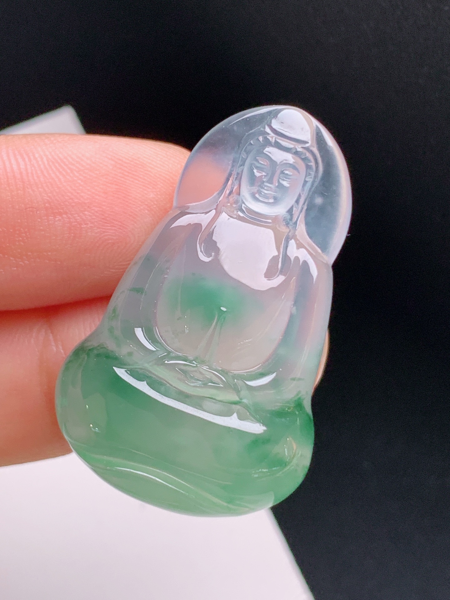 ️ 冰种飘花观音，种水通透，飘色自然，裸石35.1-22.1-6.5