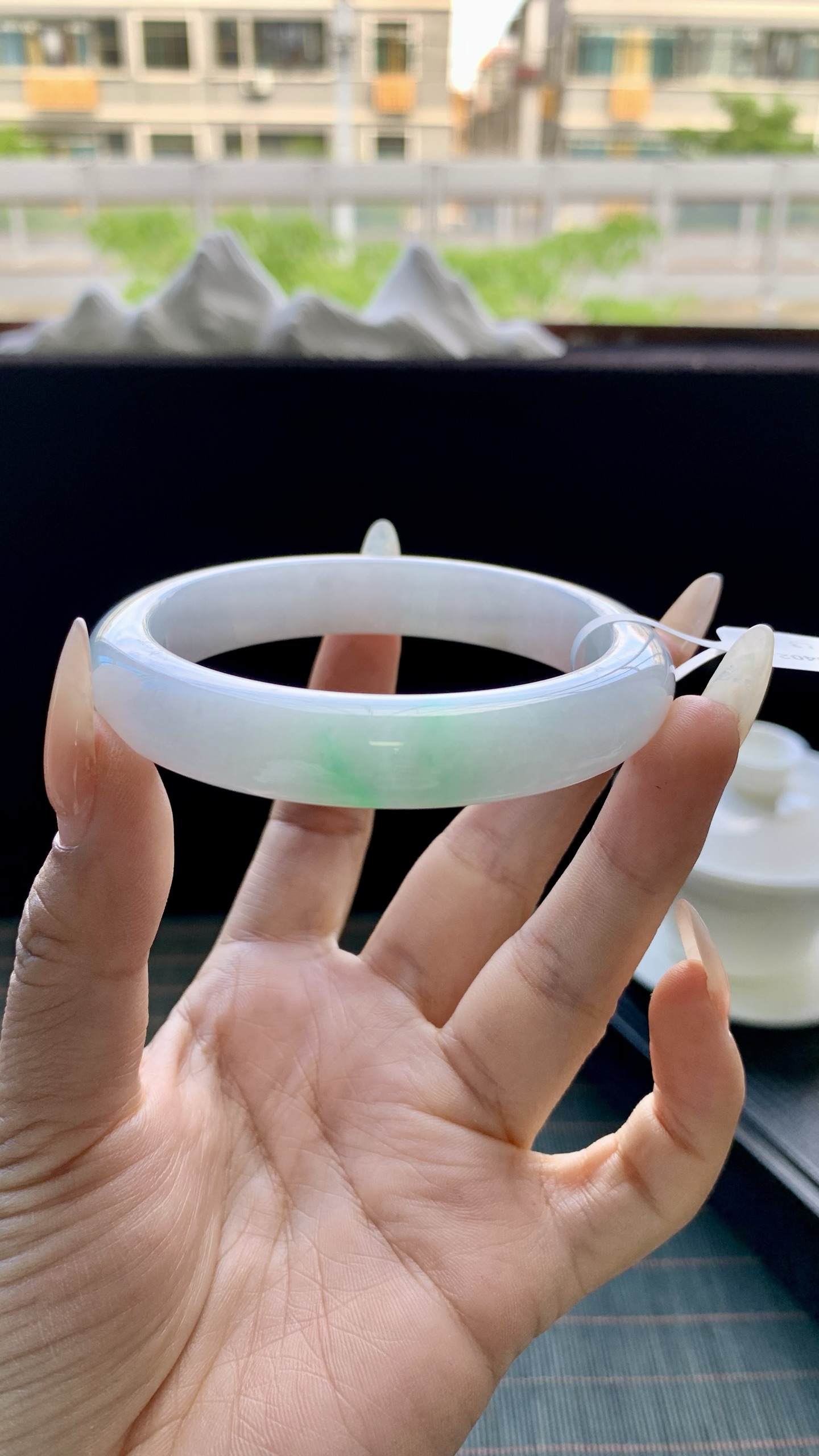 白底青正圈手镯成品 B0402-22 尺寸：58-12-9
