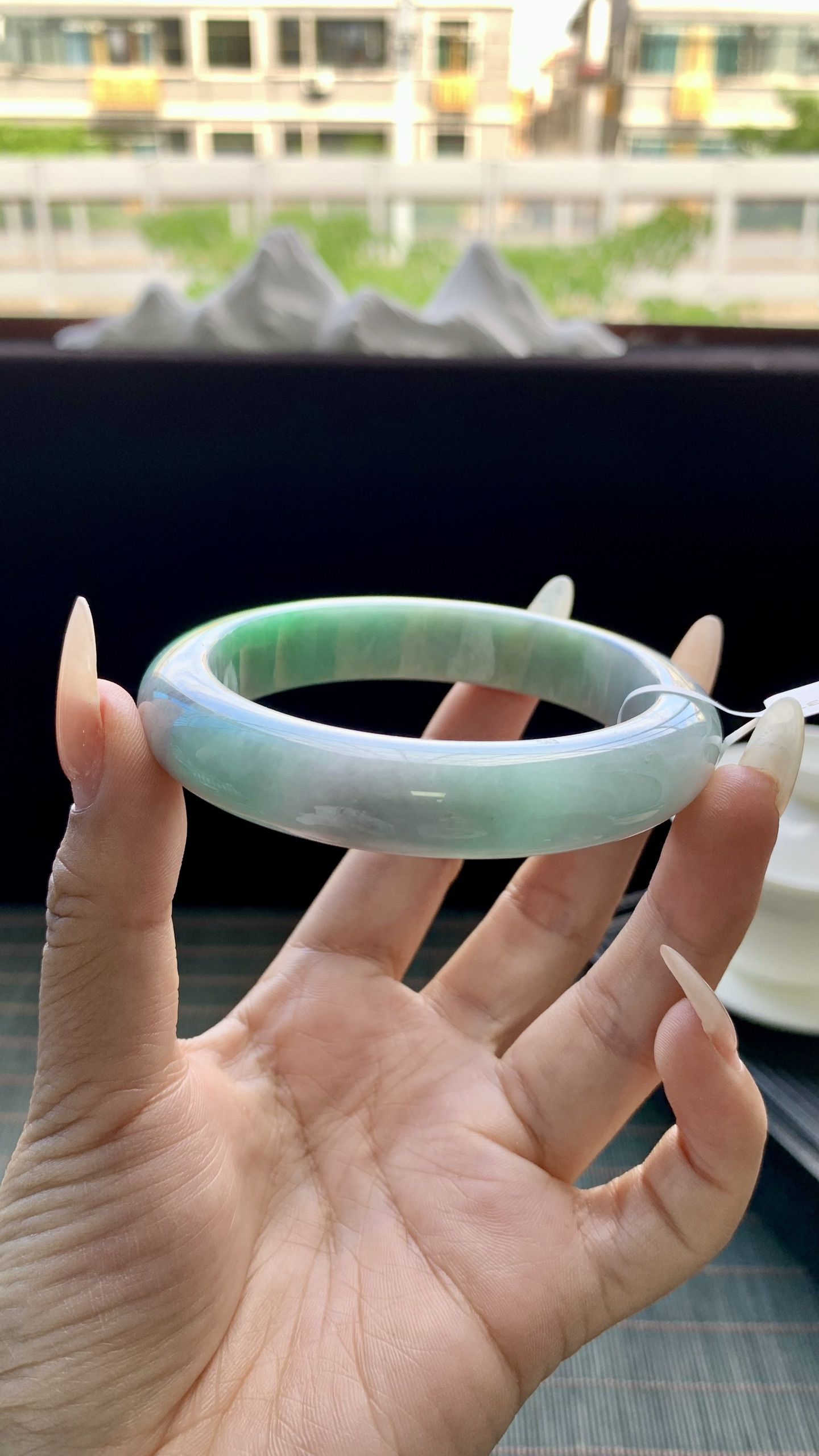 飘阳绿乌鸡花正圈手镯成品 HYY-9374 尺寸：58.5-13-9