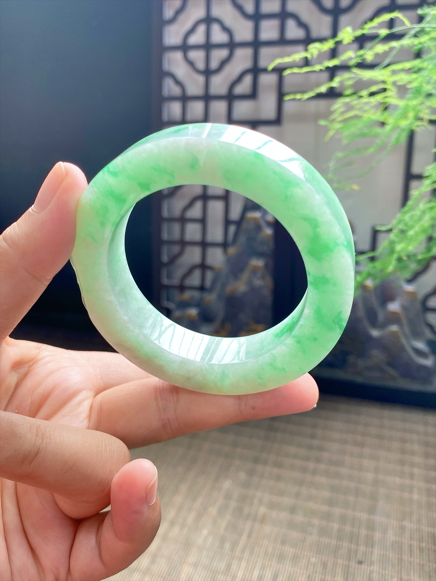 阳绿手镯胚 尺寸52-73-13 编号JF1144-2
