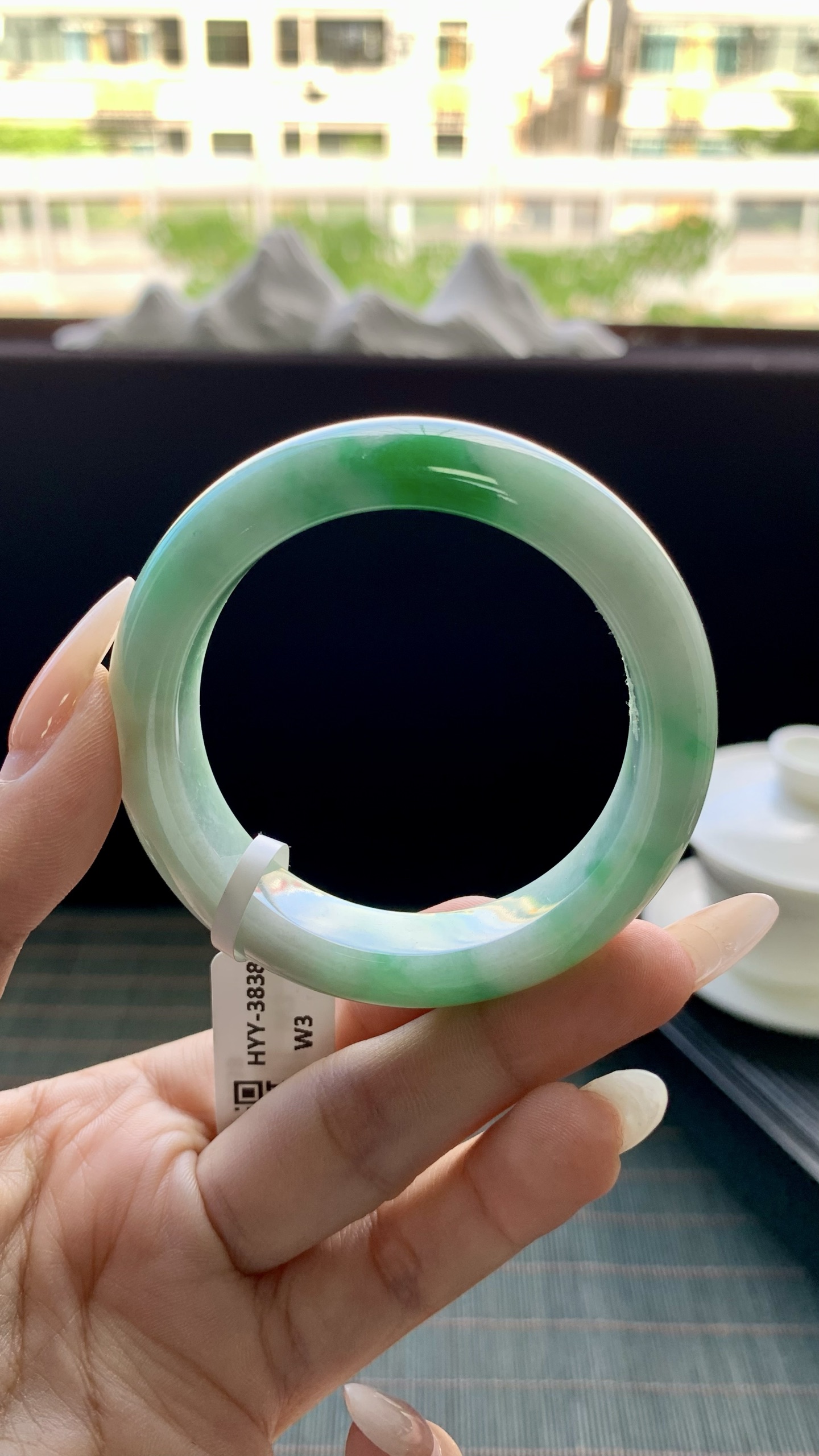 飘阳绿小圈口正圈手镯成品 HYY-3838 尺寸：48-12-9