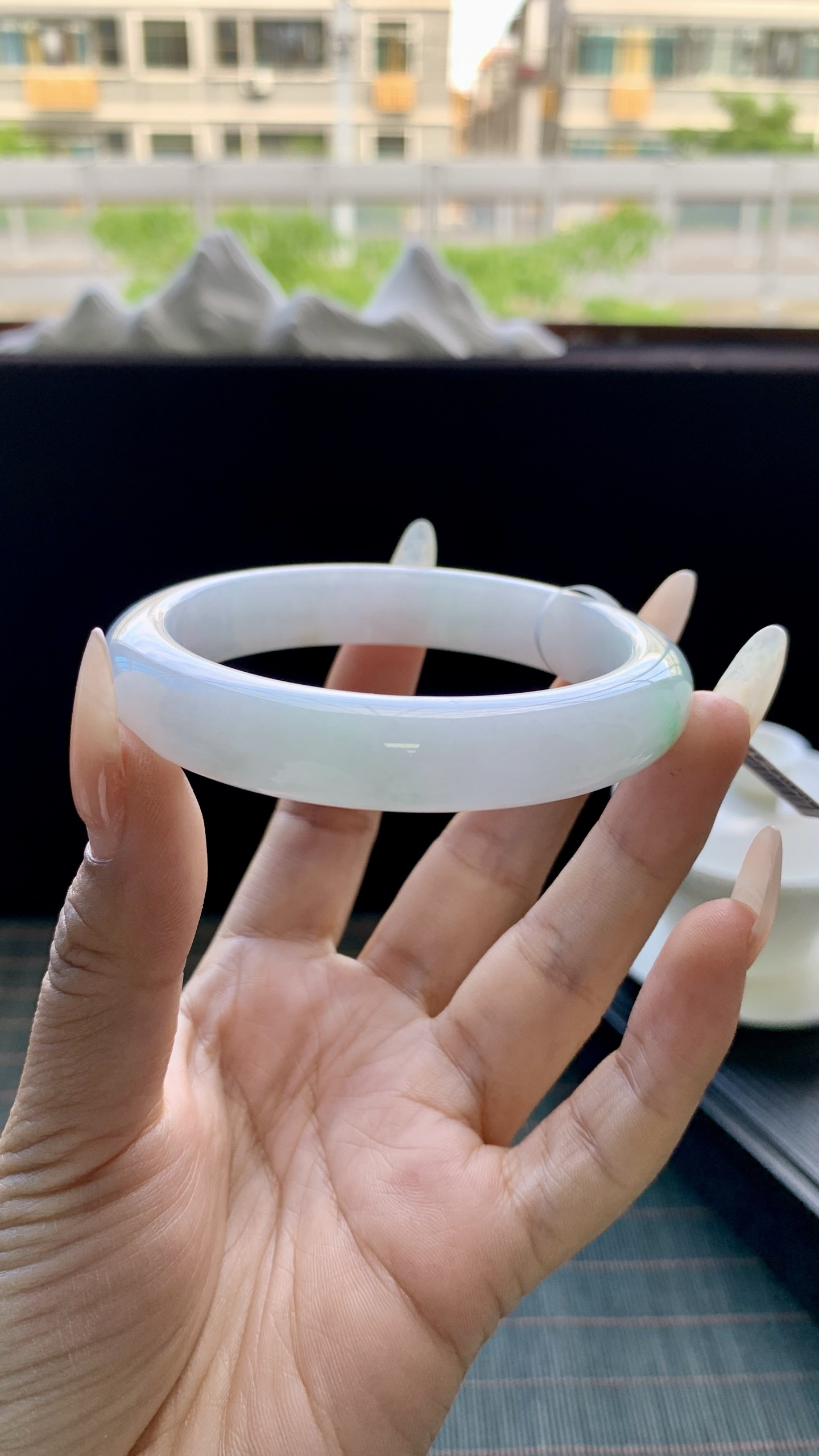 白底青正圈手镯成品 B0402-22 尺寸：58-12-9