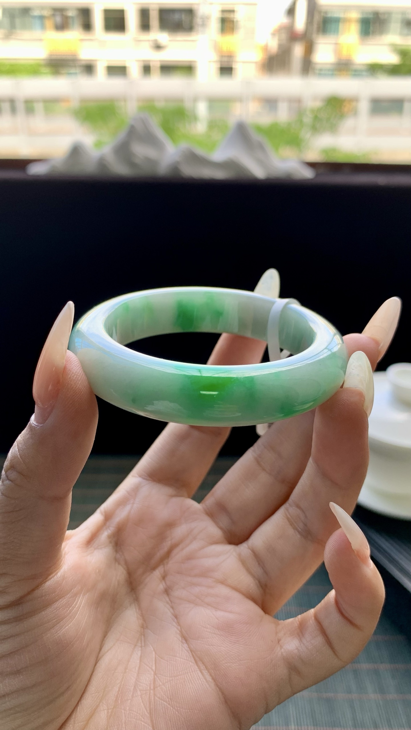 飘阳绿小圈口正圈手镯成品 HYY-3838 尺寸：48-12-9