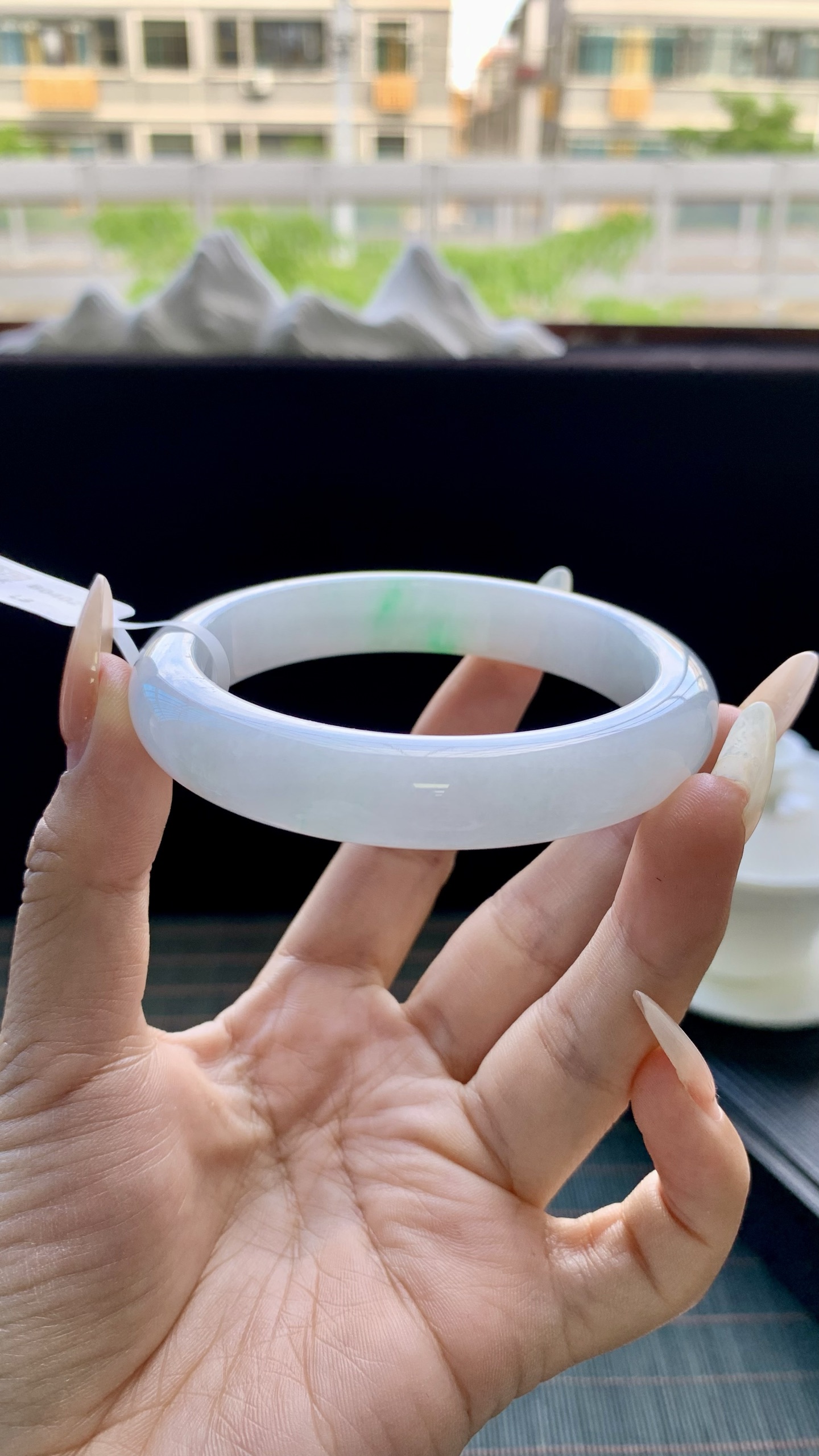 白底青正圈手镯成品 B0402-22 尺寸：58-12-9