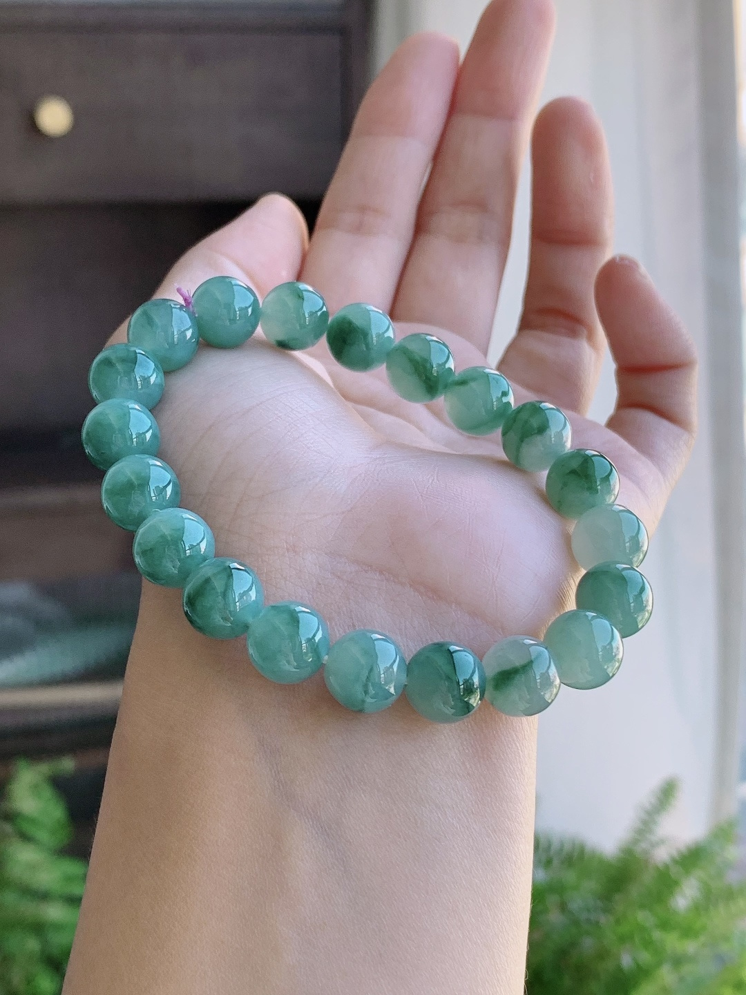 【珠子】冰种飘花手链圆珠珠子手链 【说明】缅甸 性比高 【尺寸】9.7mm 【重量】32.8克