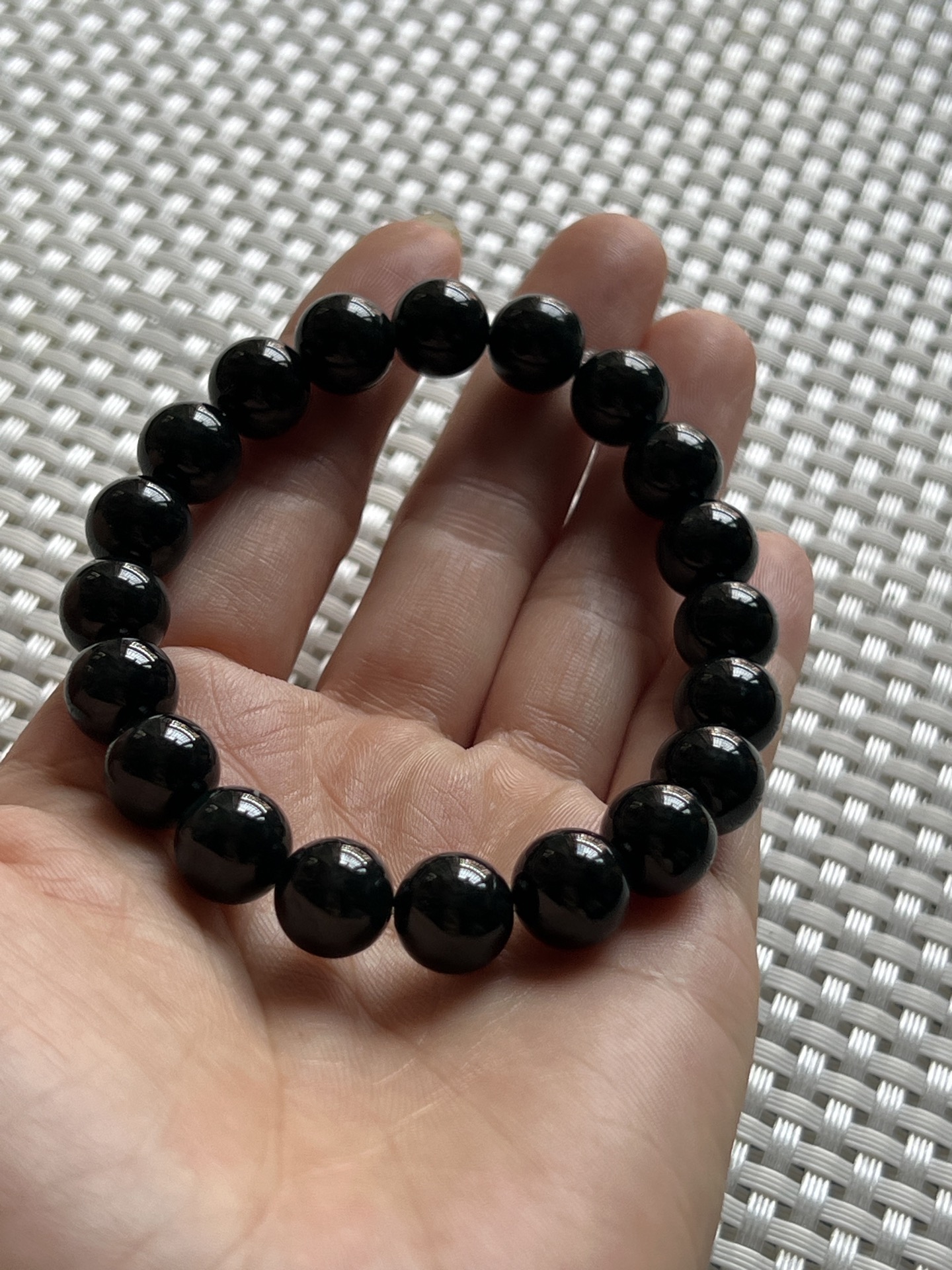 ️ 10.7 5号墨翠精品手链 10mm 乌黑油亮 质地细腻 灯照翠绿