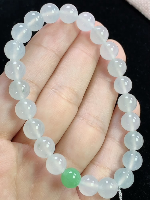 冰双彩玉珠手串，尺寸7.9mm，S07xtg