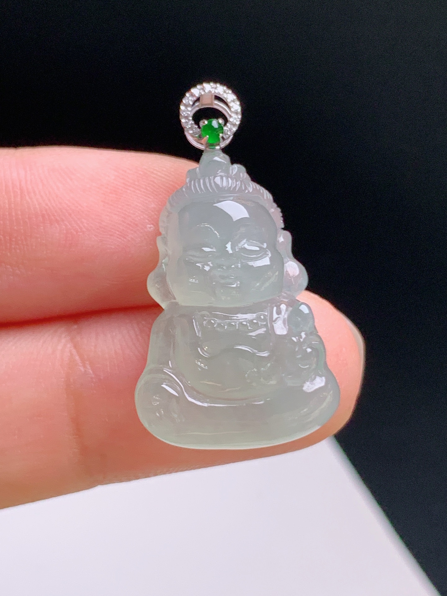 ️ 冰种宝宝观音吊坠，质地细腻，品相饱满 裸石23.5-15.9-7.8 整体29.7 08100