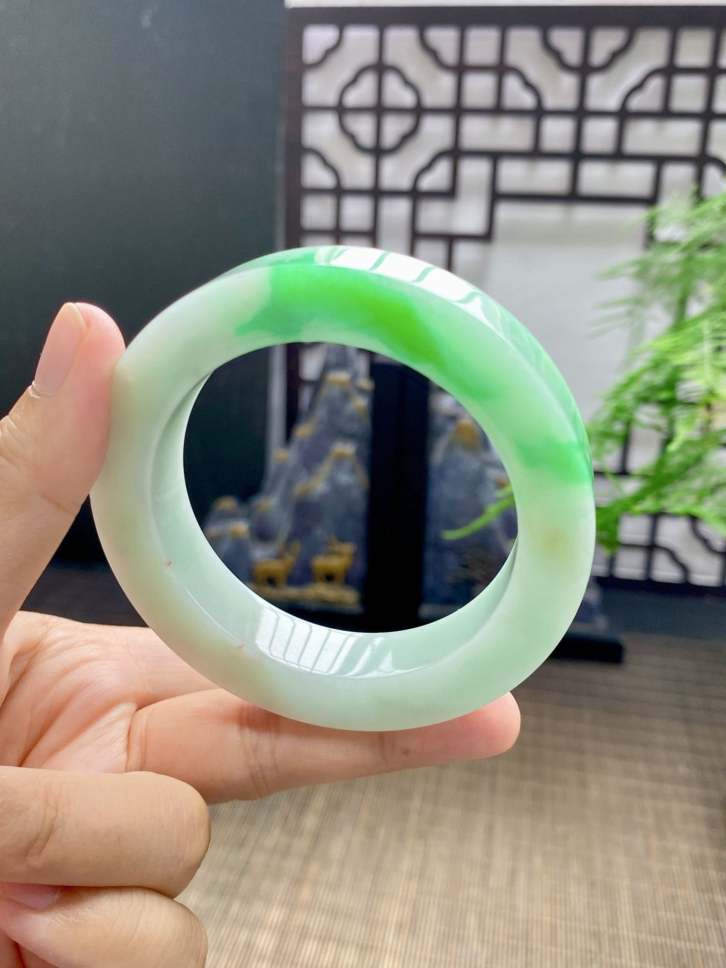 白底青手镯胚 尺寸55-75-13 编号JF1074-2