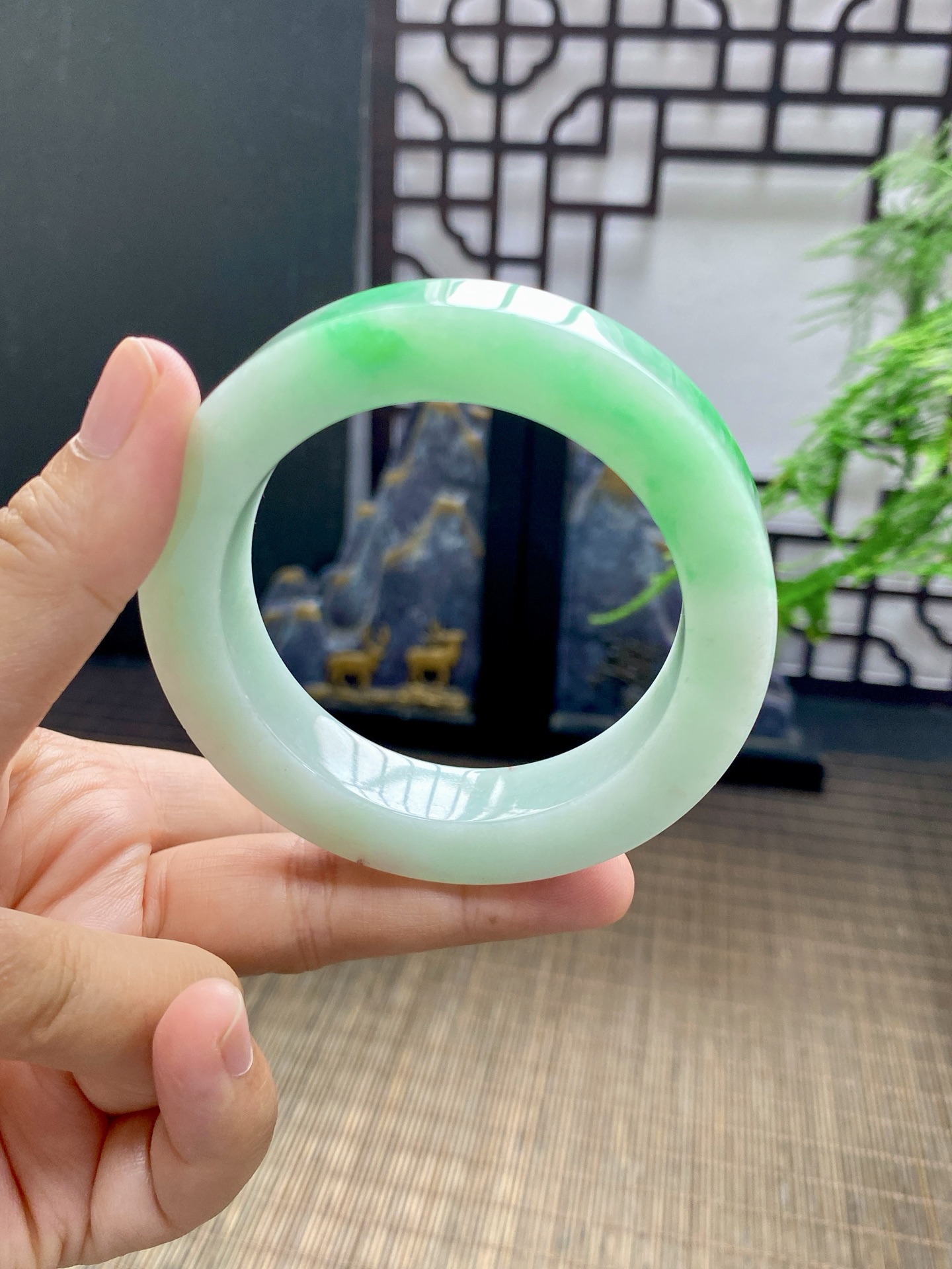 白底青手镯胚 尺寸55-75-13 编号JF1074-2