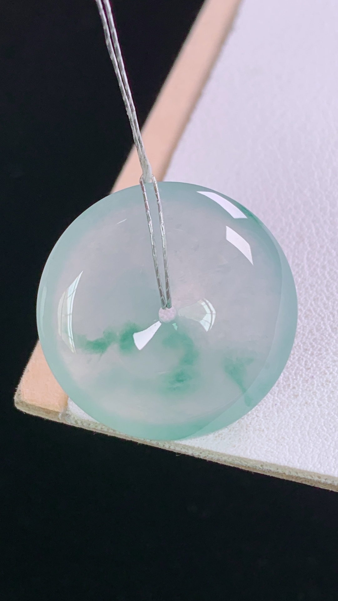 冰飘花平安扣，花色灵动，冰清玉洁，无裂，尺寸:24.1-5.7mm 4
