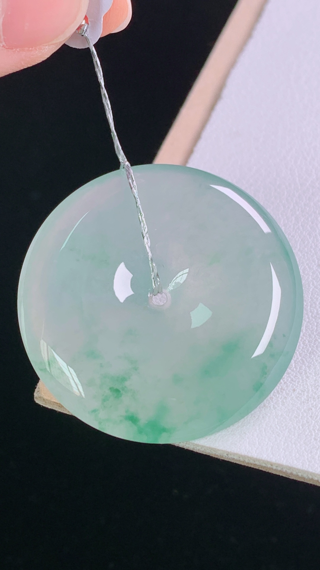 冰飘花平安扣 花色灵动，水润荧光，无裂 尺寸:34.7-5.8mm 4