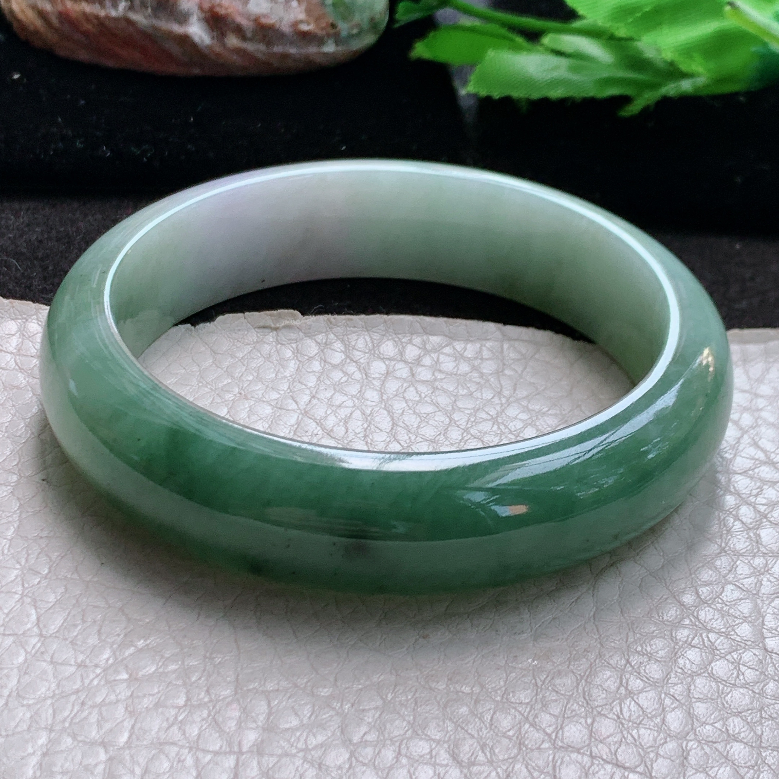 js大圈口61*15.6*9招财镯 缅甸翡翠a货玉手镯半山半水宽边玉手环