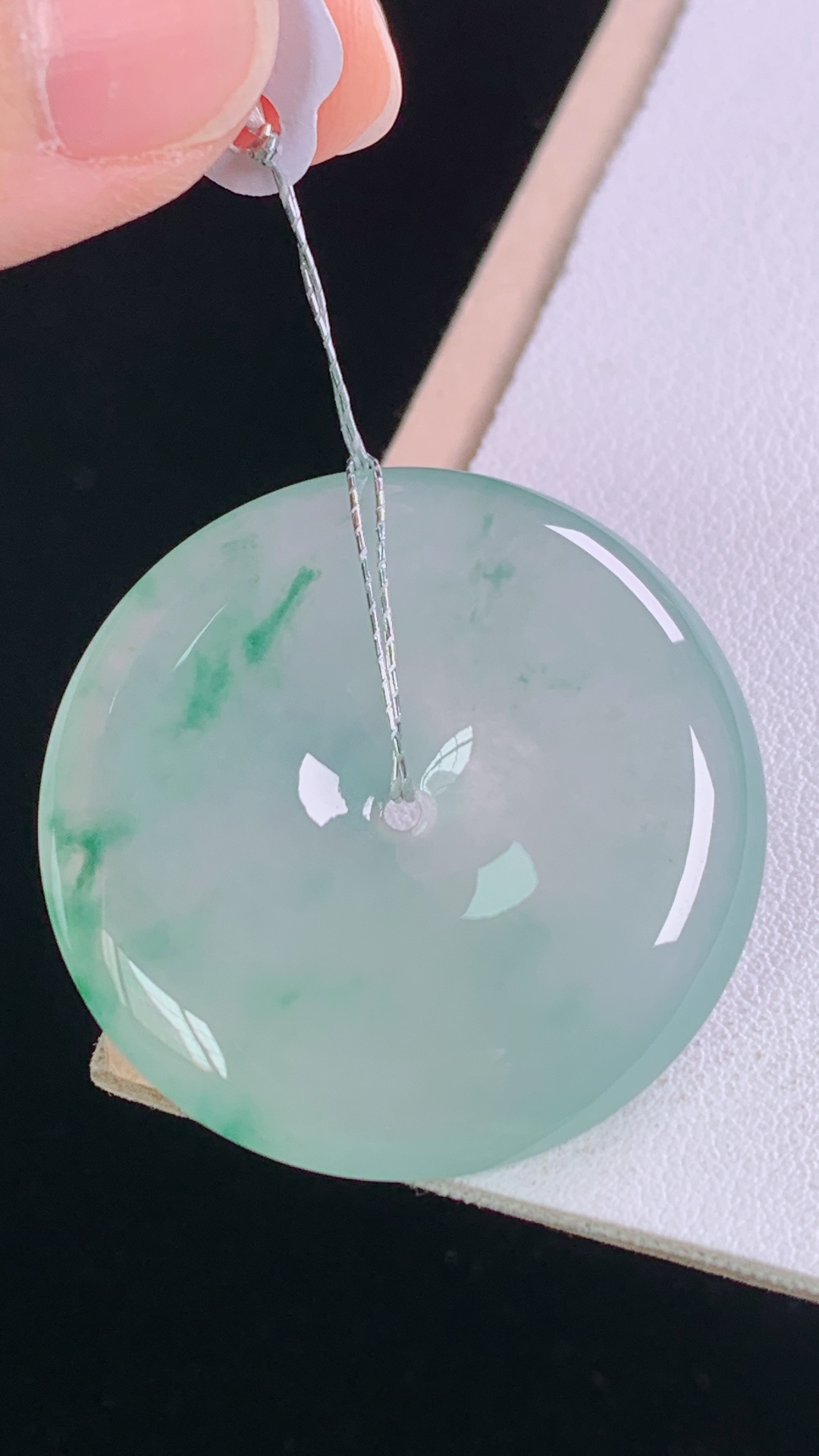 冰飘花平安扣 花色灵动，水润荧光，无裂 尺寸:34.7-5.8mm 4