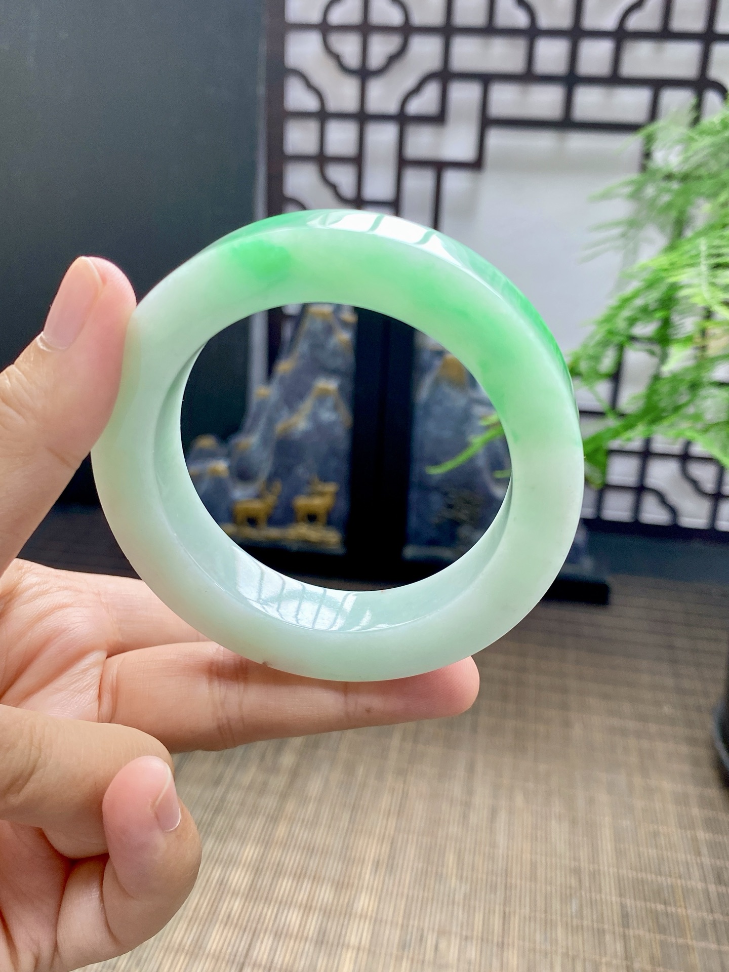 白底青手镯胚 尺寸55-75-13 编号JF1074-2