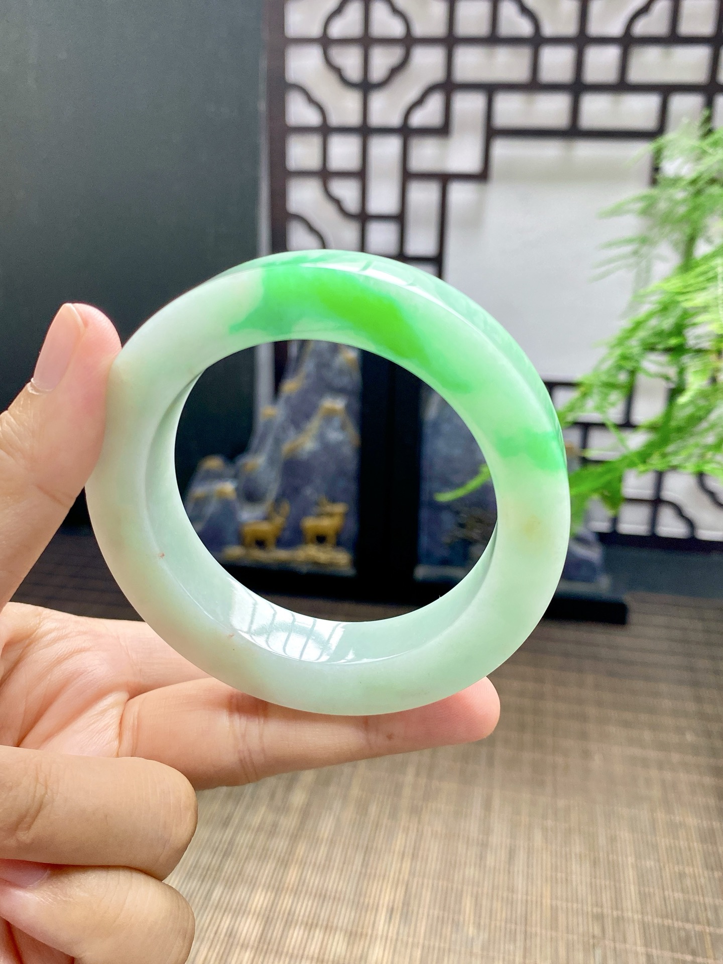 白底青手镯胚 尺寸55-75-13 编号JF1074-2