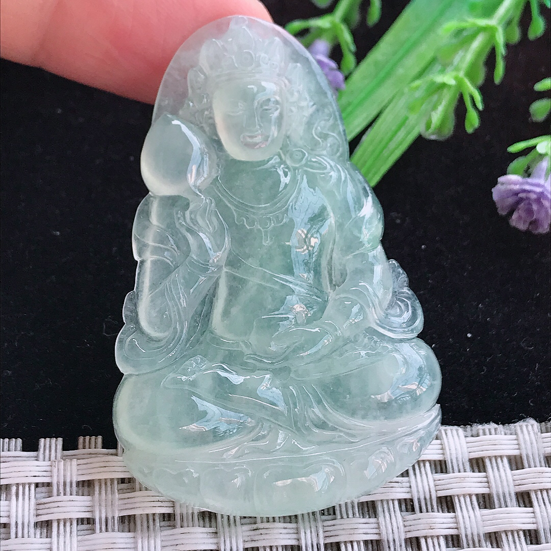 实拍A货翡翠52.8/34.8/5老坑冰胶果冻冰晴渡母菩萨吊坠翡翠玉牌挂件