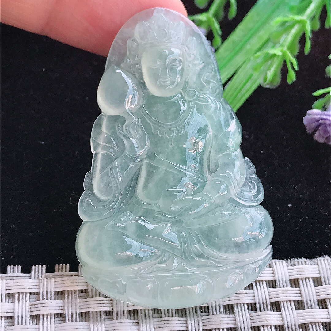 实拍A货翡翠52.8/34.8/5老坑冰胶果冻冰晴渡母菩萨吊坠翡翠玉牌挂件