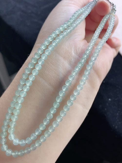 冰种玉珠项链，尺寸4.0mm，S08ya09