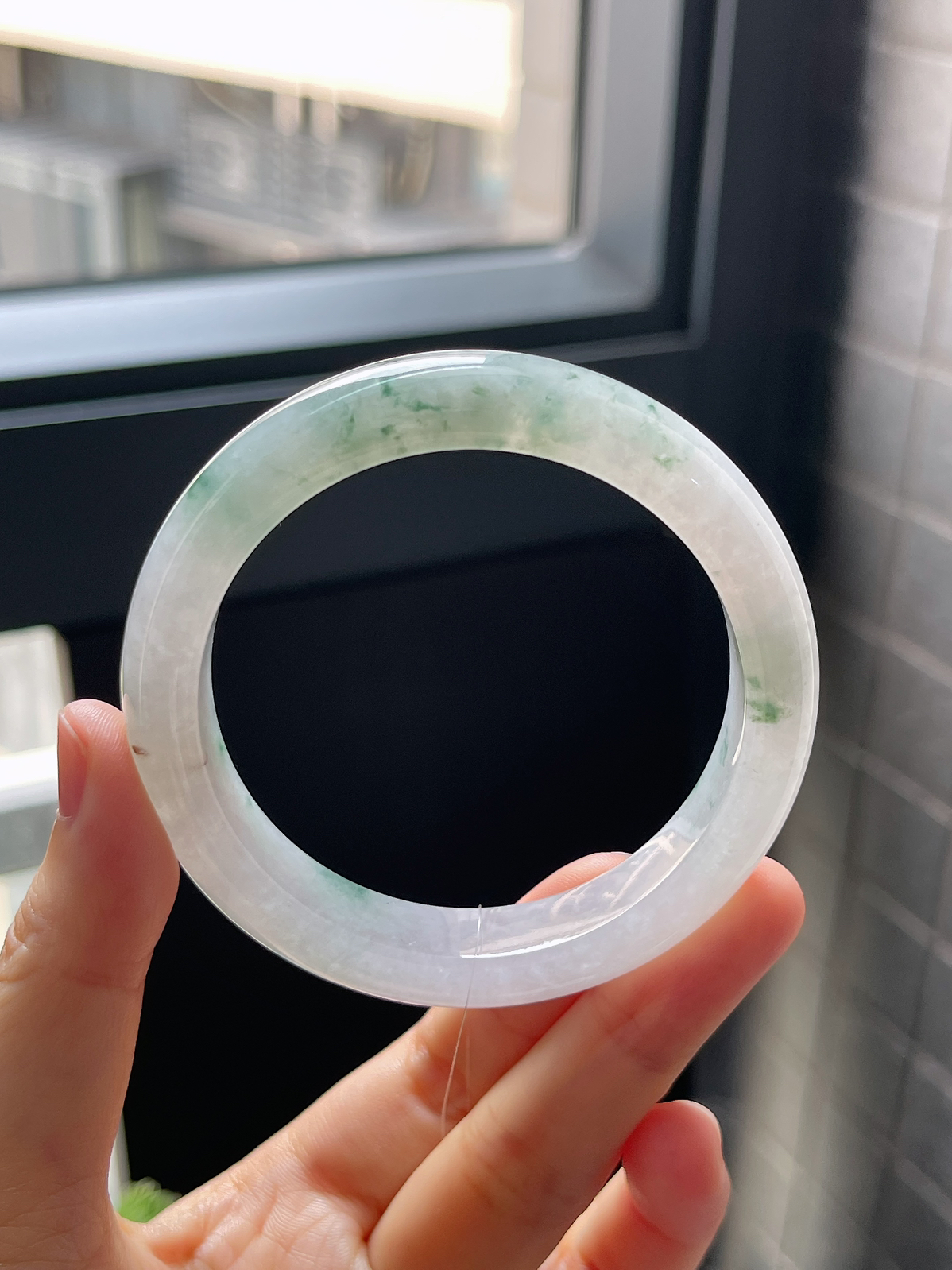正圈54圈口，翡翠冰糯种飘花手镯