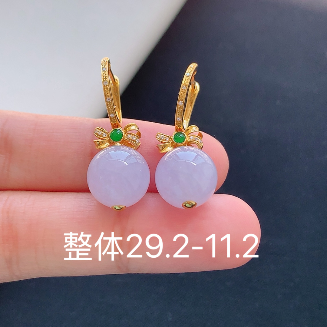 ️ 冰紫圆珠耳坠 种老饱满细腻，水润十足，佩戴时尚大方 货号181006，29.2-11.2