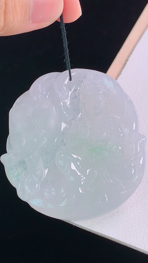️冰飘绿普贤观音，无裂，尺寸:53.6-50.8-5.8mm 7
