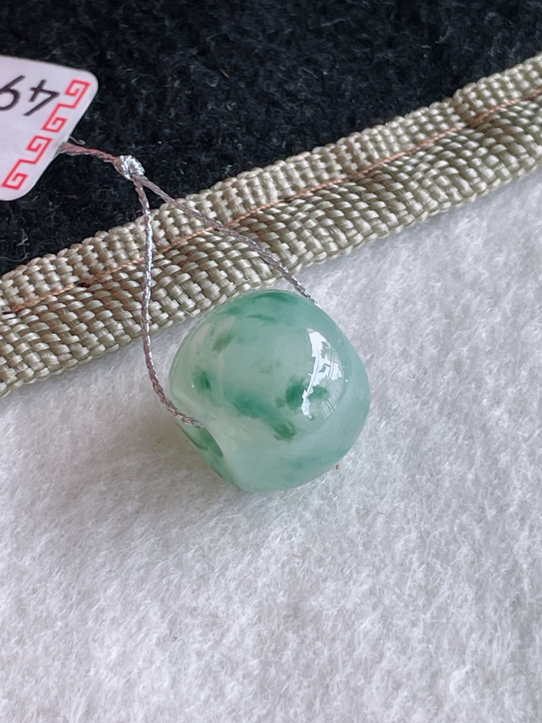 ️，缅甸天然翡翠A货，冰飘花路路通单珠，尺寸：14.4-12mm。【编4122】